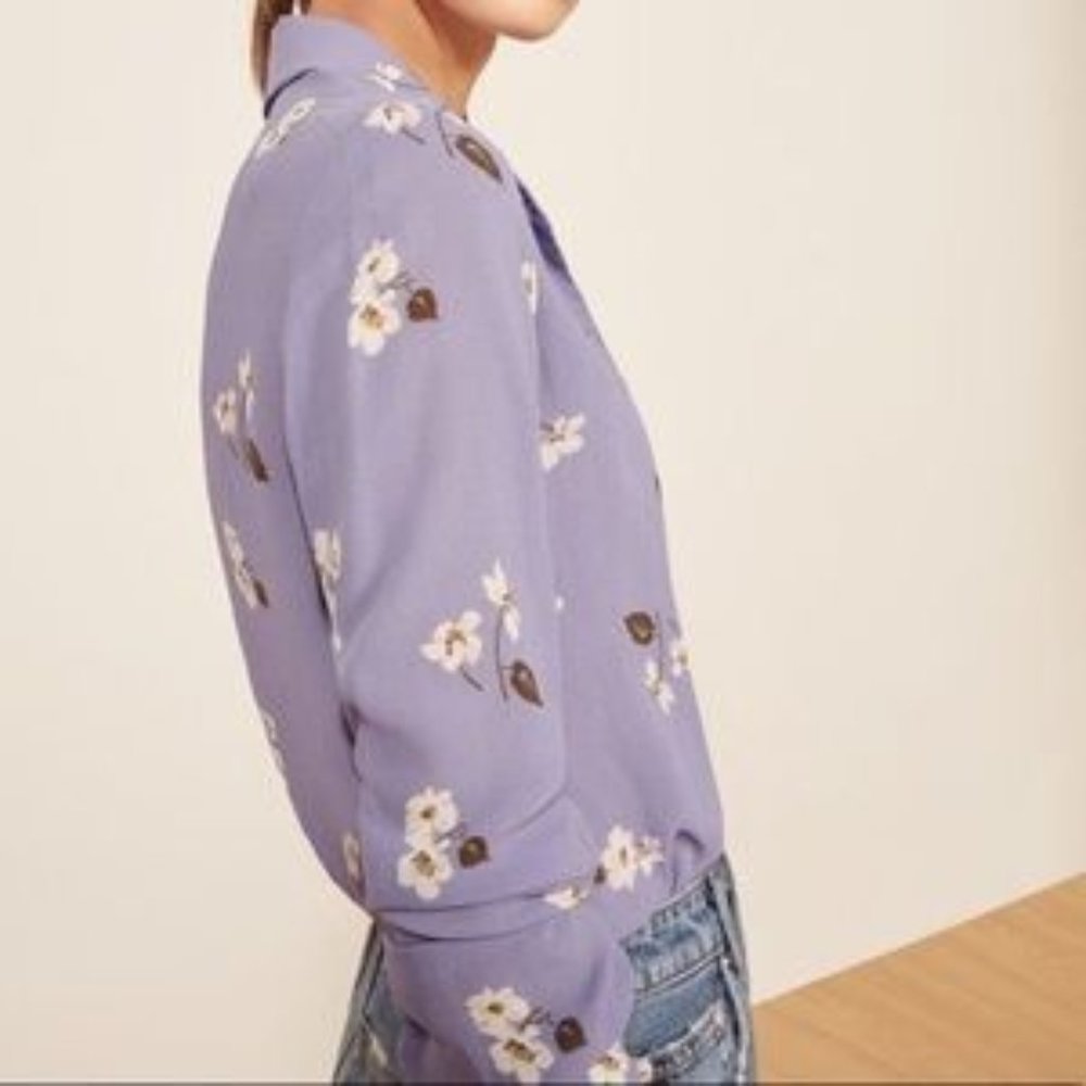 Reformation Purple Floral Button Down Blouse